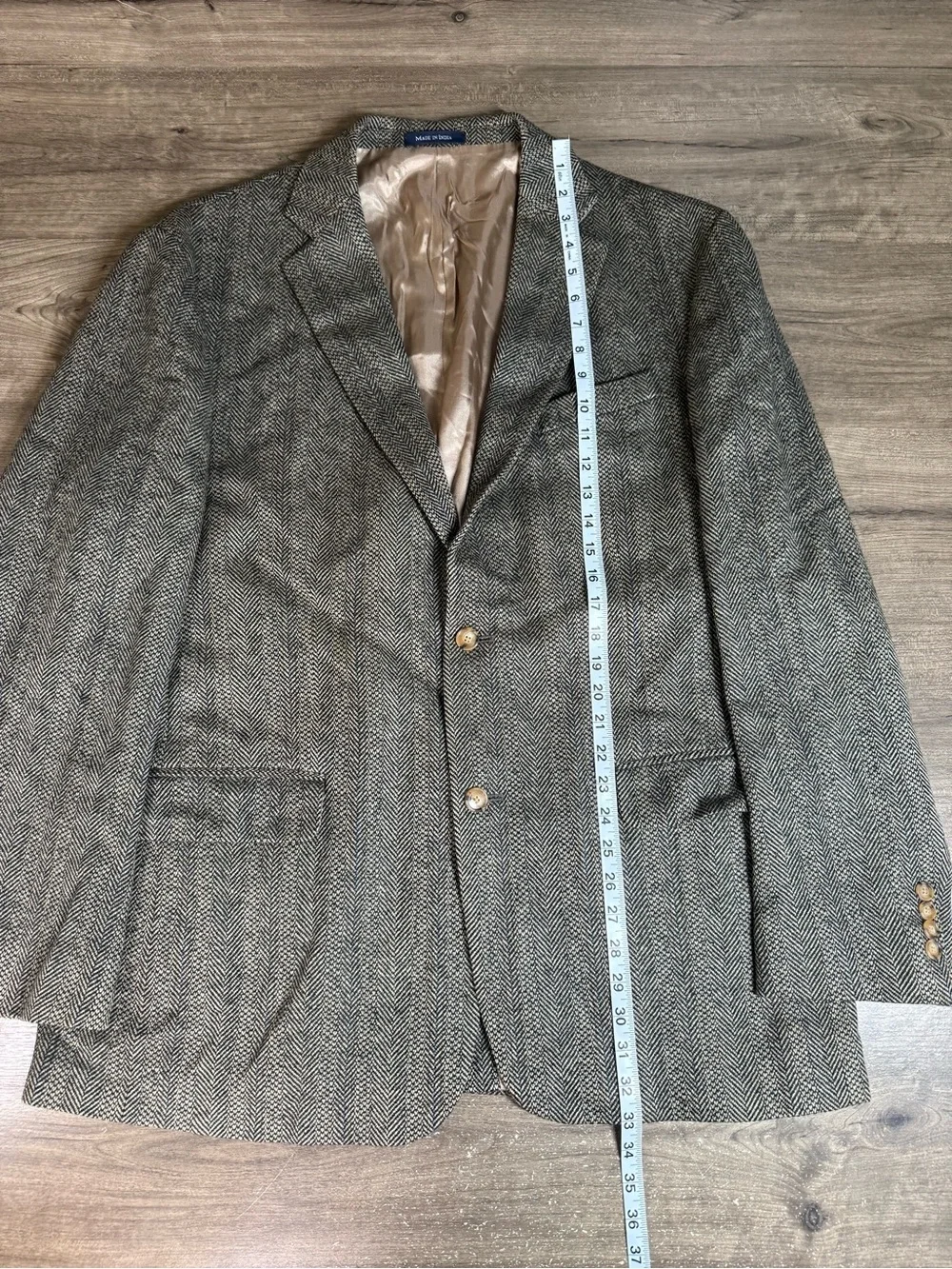 Lands’ End 46L Lambswool Herringbone Tweed Blazer Sport Coat Gray 2 Button